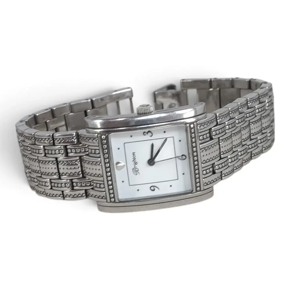 Brighton Napa Watch Wide Woven Band Silver Plated Fold Over Clasp Retired